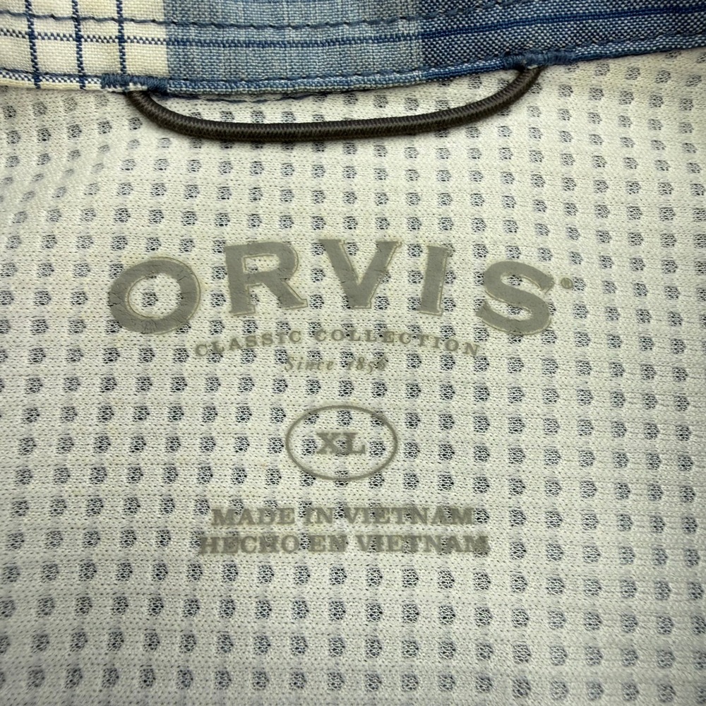 Orvis Shirt Mens Extra Large Blue White Plaid Button Up Short Sleeve Fishing - Picture 2 of 11